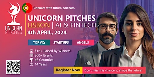Primaire afbeelding van UNICORN PITCHES LISBON | AI AND FINTECH | TOP VC FUNDS & STARTUPS