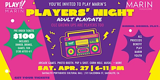 Imagem principal do evento Play Marin's Players' Night Fundraiser