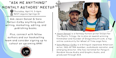 Primaire afbeelding van Ask Me Anything for Authors hosted by Jason Denzel + Sara Matsui Colby