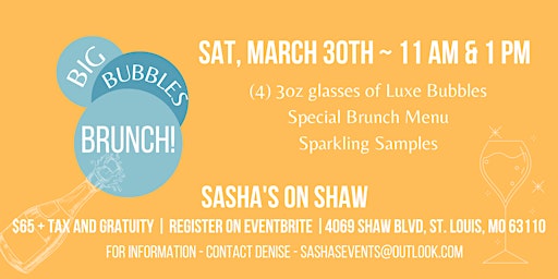 Imagen principal de Big Bubbles Brunch @ Sasha's Wine Bar on Shaw ($65 Event, $30 Deposit Req.)