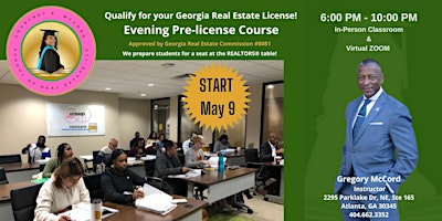 Image principale de REAL ESTATE EVENING PRE-LICENSE CLASS, LIVE IN PERSON & VIRTUAL ZOOM