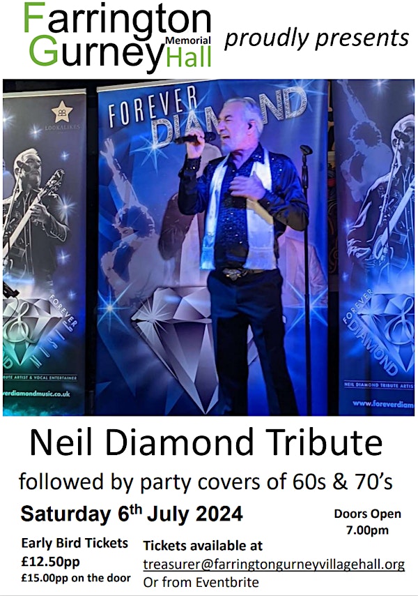 Neil Diamond Tribute Night with popular music from the 60's & 70's