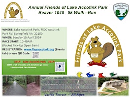 Imagem principal do evento Beaver 1040  5 k Run Walk  Lake Accotink Park
