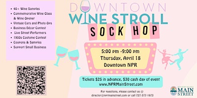 Image principale de New Port Richey Downtown Wine Stroll: Spring Sock Hop!