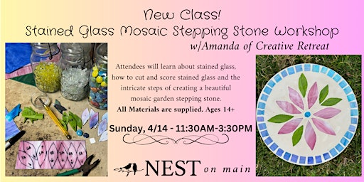 Hauptbild für NEW! Stained Glass Mosaic Stepping Stone Workshop w/Amanda-Creative Retreat