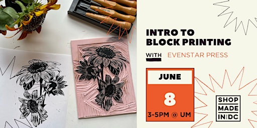 Imagem principal do evento Intro to Block Printing w/Evenstar Press