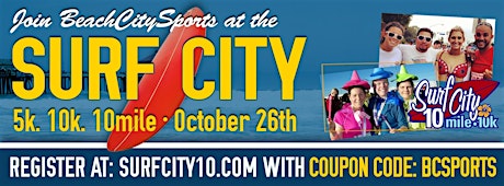 SAVE $5 on Surf City 5k. 10k. 10mi. Run with Beach City Sports! primary image