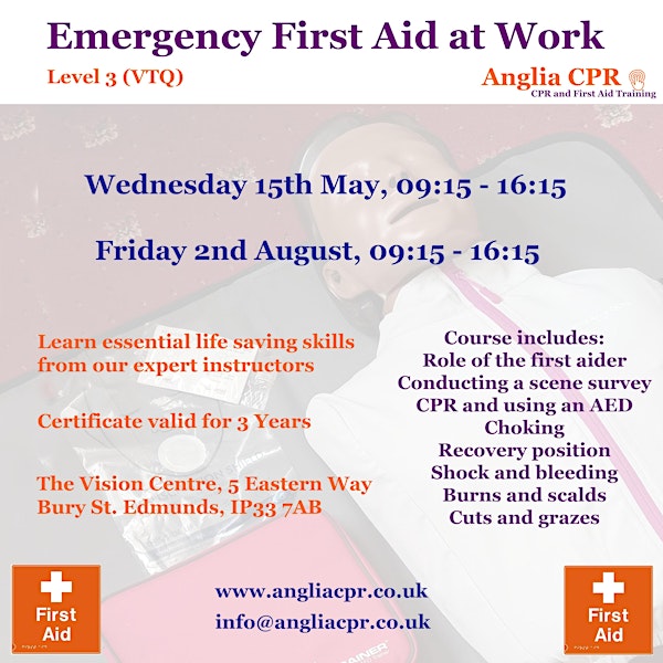 Emergency First Aid at Work (EFAW) Level 3 VTQ 2nd August 2024 0915-1615