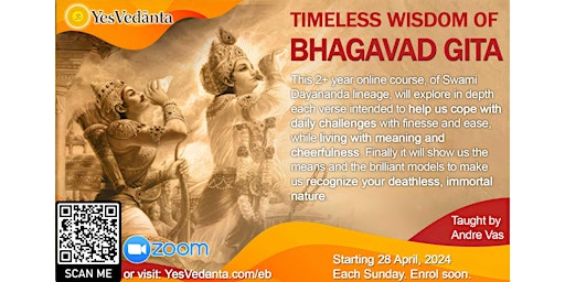 Imagem principal do evento Advaita Vedanta (Non-Duality) - Bhagavad Gita 3 Year Course: Zoom Classes