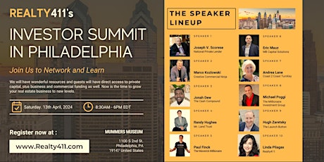 Realty411's Investor Summit in Philadelphia - Join Us to Network and Learn  primärbild