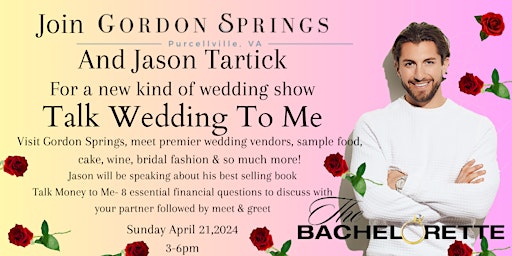 Imagem principal do evento Talk Wedding To Me with Jason Tartick from The Bachelorette/Bachelor