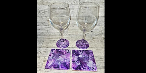 Fluid art/Paint pour and sip - Glass and coaster set - Bloom technique primary image