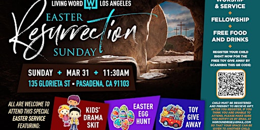Imagem principal de Resurrection Sunday Service  - Toy Giveaway (Ages 0-12), Easter Egg Hunt, Free Luncheon