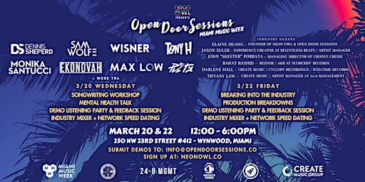 Hauptbild für Neon Owl Presents: Open Door Sessions Miami Music Week - 3/20 & 3/22