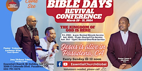 3 DAY BIBLE DAYS REVIVAL CONFERENCE IN PASADENA