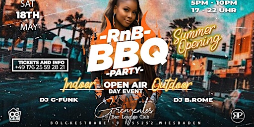 Primaire afbeelding van RNB BBQ PARTY WIESBADEN- DAY EVENT - OPEN AIR ( INDOOR&OUTDOOR AREA)