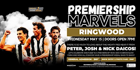 Imagem principal do evento Premiership Marvels ft Peter, Josh & Nick Daicos LIVE at Manhattan Hotel