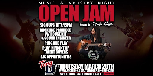 Imagem principal de Music & Industry Night OPEN JAM at Tony D's