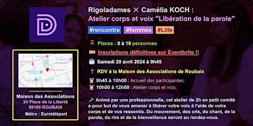 Imagem principal do evento Rigoladames : atelier corps et voix "Libération de la parole"