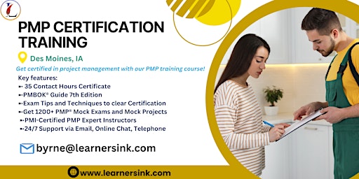 Image principale de PMP Exam Certification Classroom Training Course in Des Monies, IA