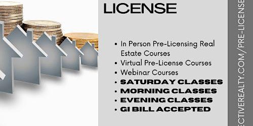 75 Hours Pre-License Real Estate Classes starting March 30th 2024 primary image