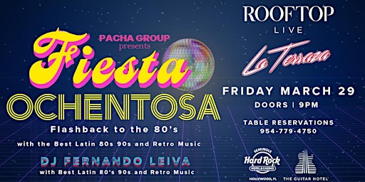 Image principale de Fiesta Ochentosa I love the 80's Friday MARCH 29th @ ROOFTOP LIVE!