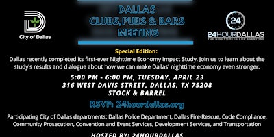 Primaire afbeelding van 24HourDallas Quarterly Clubs, Pubs, and Bars Meeting