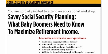 Maximizing Retirement Income: Social Security Planning Fall 2019 primary image
