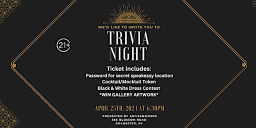 Image principale de Speakeasy Trivia Night at ARTISANworks 21+