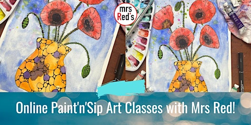 Primaire afbeelding van ONLINE watercolour and doodling Paint'n'Sip art class!