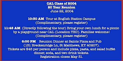 Image principale de CAL Class of '04 Reunion