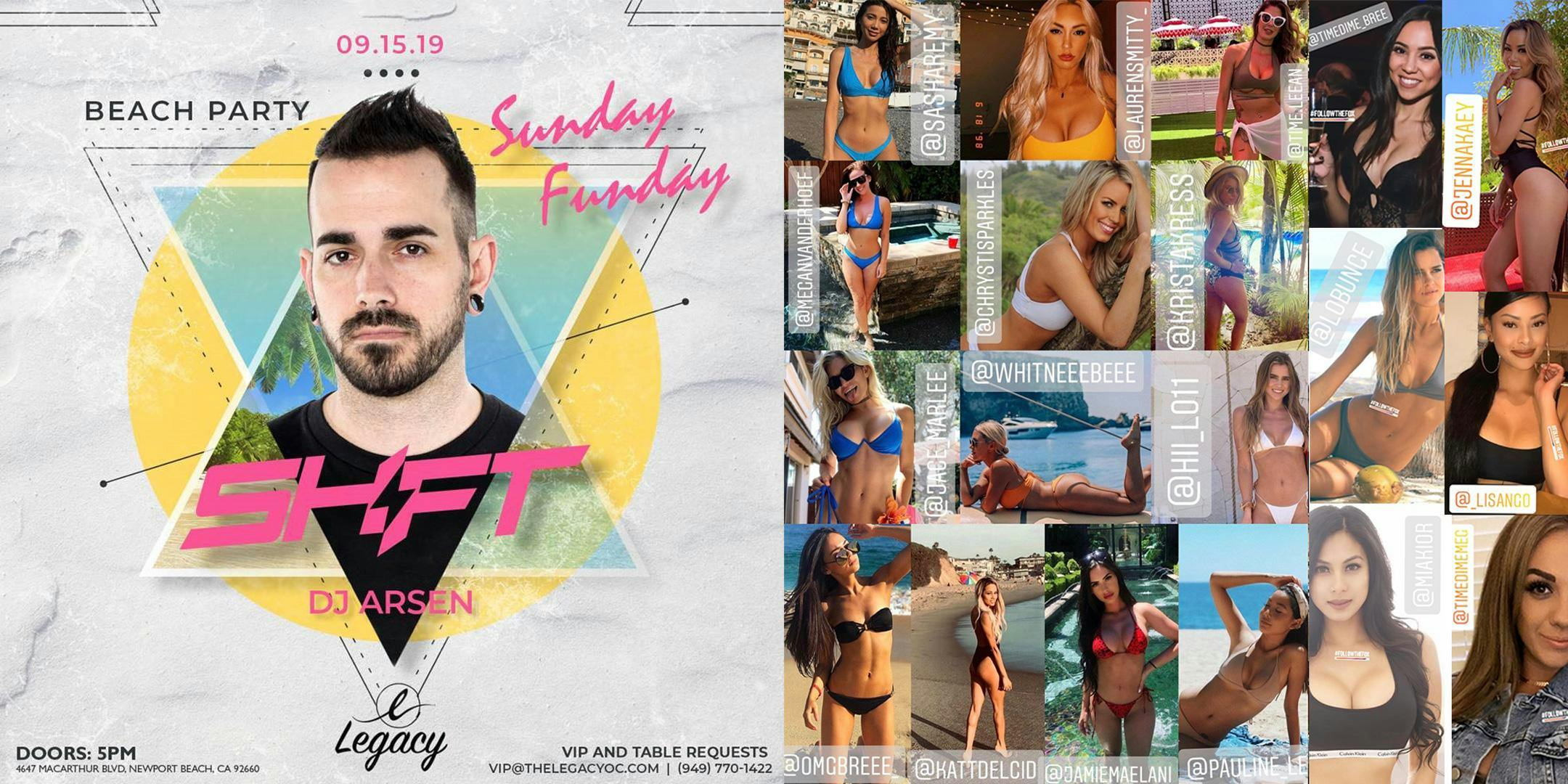 Sunday Funday Beach Party @ Legacy with DJ SHFT | Hosted by TIME DIMES
