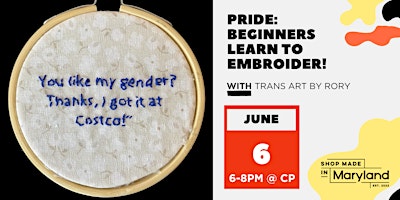 Imagem principal do evento PRIDE: Beginners Learn to Embroider! w/Trans Art by Rory