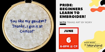 Image principale de PRIDE: Beginners Learn to Embroider! w/Trans Art by Rory