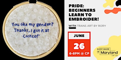 Imagen principal de PRIDE: Beginners Learn to Embroider! w/Trans Art by Rory