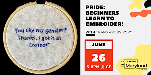 Imagen principal de PRIDE: Beginners Learn to Embroider! w/Trans Art by Rory