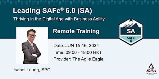 Hauptbild für Leading SAFe® 6.0 (SA) Online Training Course | JUN 15-16, 2024