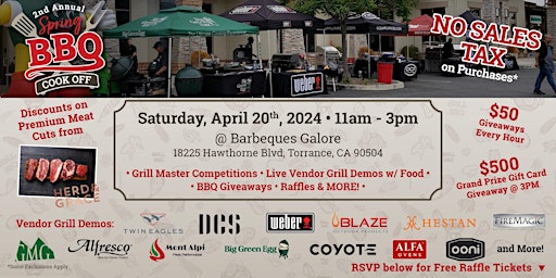 Primaire afbeelding van Spring Barbecue Cook-Off & No Sales Tax Sales Event in Torrance CA.