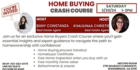Home Buying Crash Course, Saturday March 30th 1-2PM Woodbridge VA