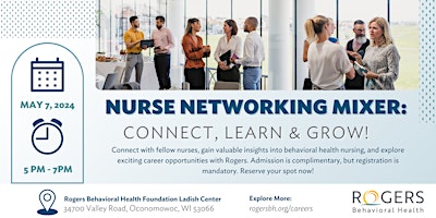 Imagem principal do evento Rogers Behavioral Health Nurse Networking Mixer: Connect, Learn, and Grow!