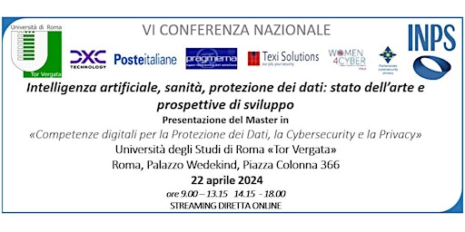 Primaire afbeelding van VI CONFERENZA NAZIONALE: IA, sanità, protezione dei dati