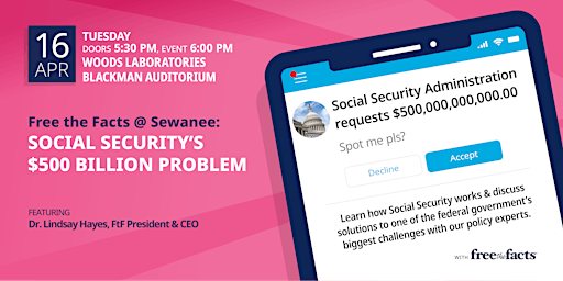 Imagem principal do evento Free the Facts @ Sewanee: Social Security's $147 Billion Problem