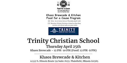 Image principale de Khaos Brewcade Food for a Cause - Trinity Christian School - 4/25/24