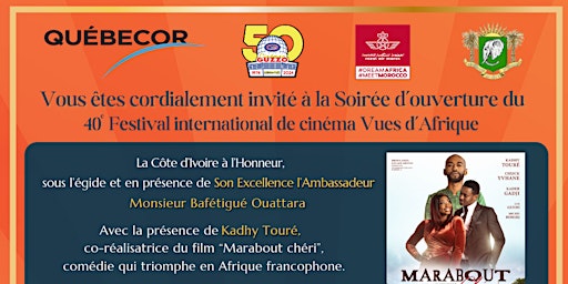Primaire afbeelding van Invitation à la soirée d'ouverture du 40e Festival international de cinéma Vues d'Afrique