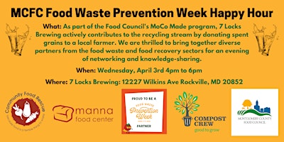 Primaire afbeelding van Montgomery County Food Council Food Waste Prevention Week Happy Hour