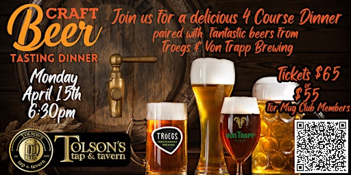 Primaire afbeelding van Craft Beer Extravaganza: A 4-Course Dinner Pairing with Troegs & Von Trapp