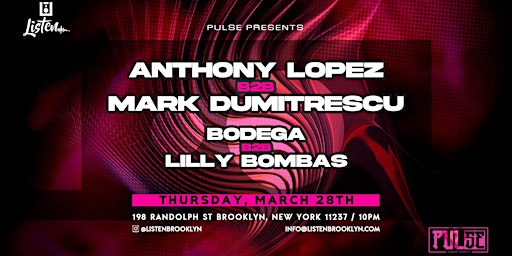 Imagem principal do evento Listen Thursday | Anthony Lopez b2b Mark Dumitrescu | Bodega b2b Lilly Bomb