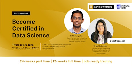 Webinar - Curtin Uni Data Science Program Info Session: June 6, 12:30pm