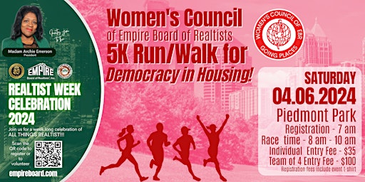 Image principale de Womens Council of Empire Board of Realtists 5k Walk/Run for Democracy in Housing