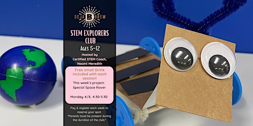 Primaire afbeelding van STEM Explorers Club for Kids, Ages 5-12: Space Rovers [Friday]